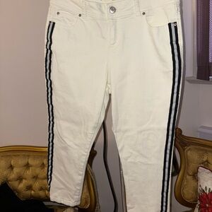 INC International Concepts Cream Skinny Jeans with Black Stripes